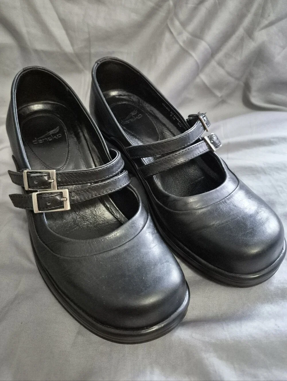 Dansko Babette Mary Jane Black Leather Wedge Heel Shoes Sz 36 (US 5.5/6)